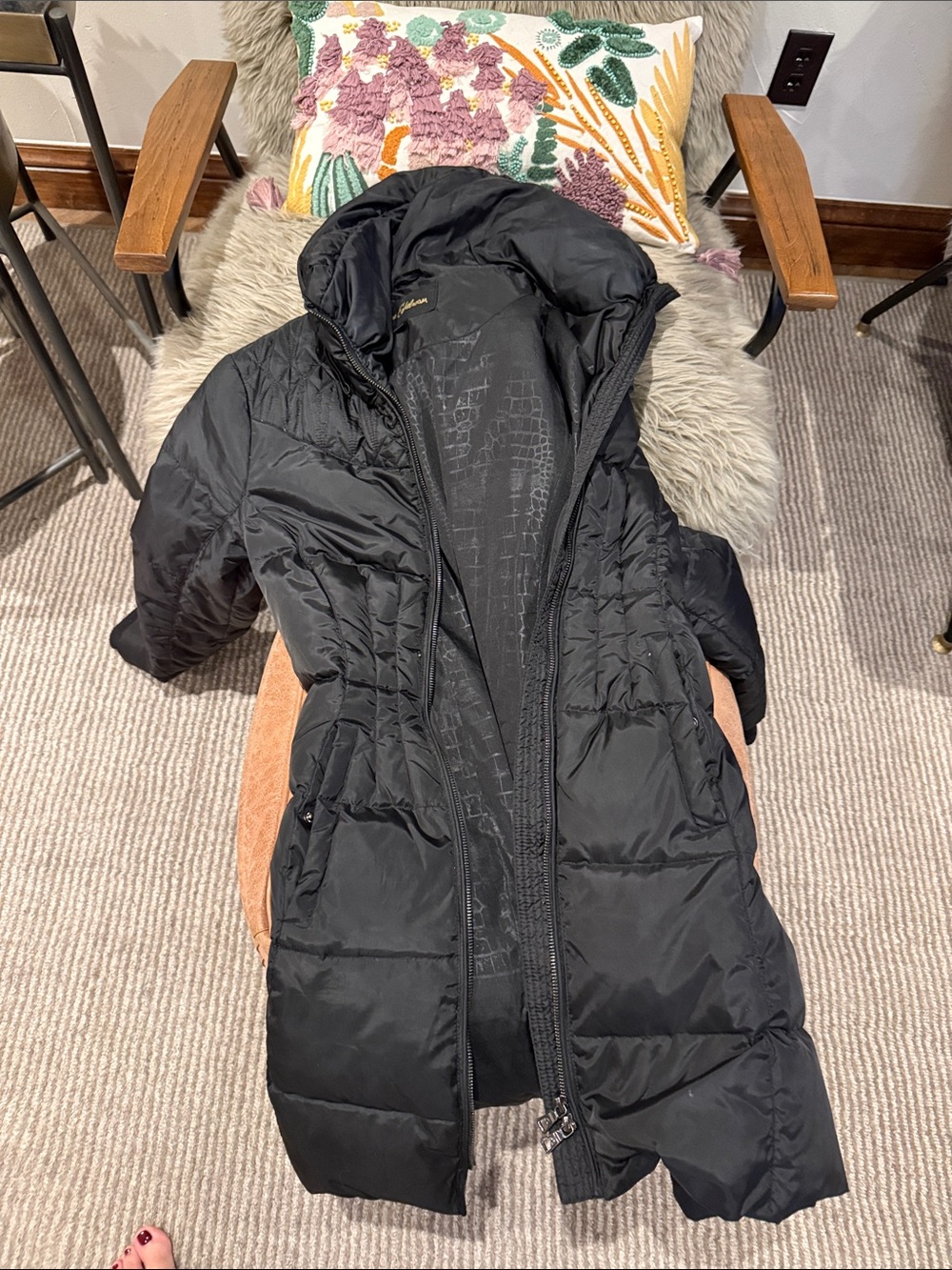 Sam Edelman Black Quilted Hooded Long Puffer Coat